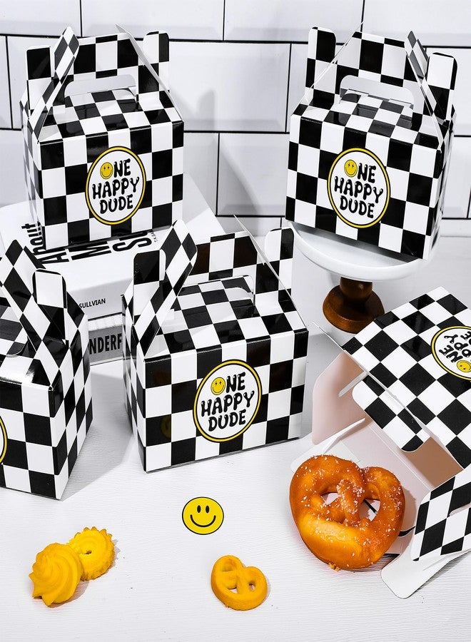 Whaline 24Pcs One Happy Dude Party Favor Treat Boxes Classic Checkerboard Smile Face Design Snack Goodie Cardboard Boxes for First Birthday Party Baby Shower Wedding Graduation - Image 5